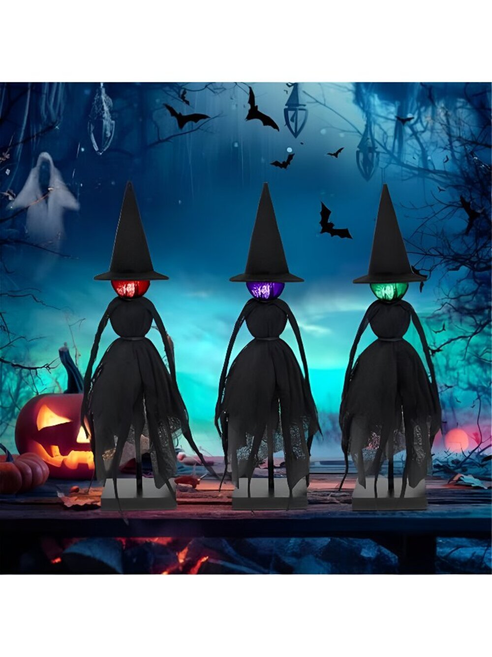 Halloween Decorations Indoor, Set of 3 Primitive Witch with Hats, Spooky